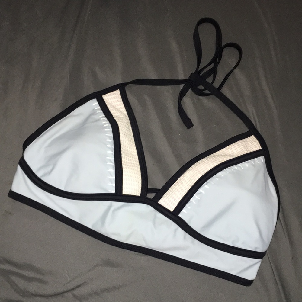 Light blue bikini top with crochet trim